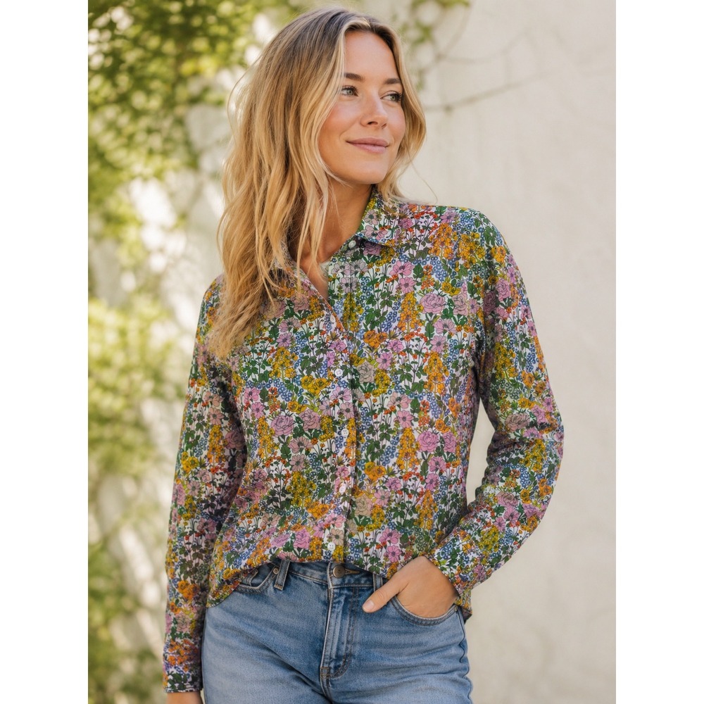 J.Crew Liberty Fabric Blouse Womens 2 Floral Excellent Slim Fit Cotton Shirt